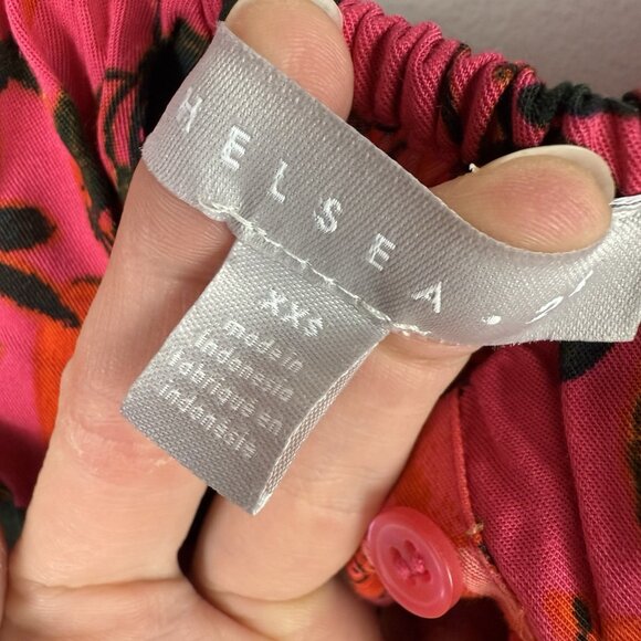 Chelsea28 Pink Floral Ruffle Strap Midi Dress Size XXS Boho Handkerchief Hem - Picture 8 of 10